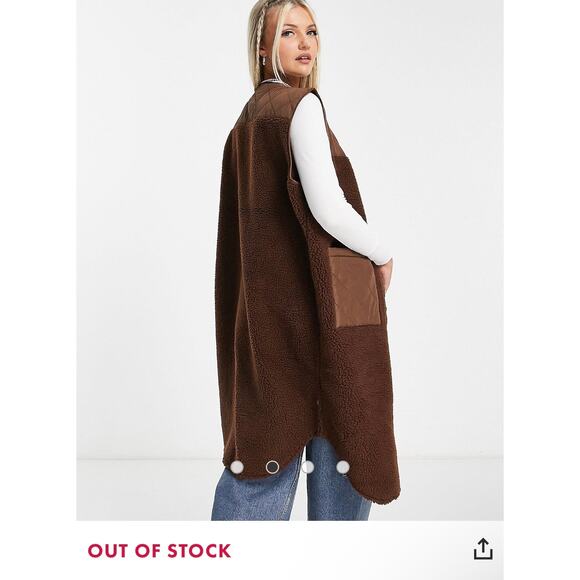 Noisy May Nmsakiran Quilted Mix Sherpa Fur Long Vest Jacket M - Picture 3 of 9